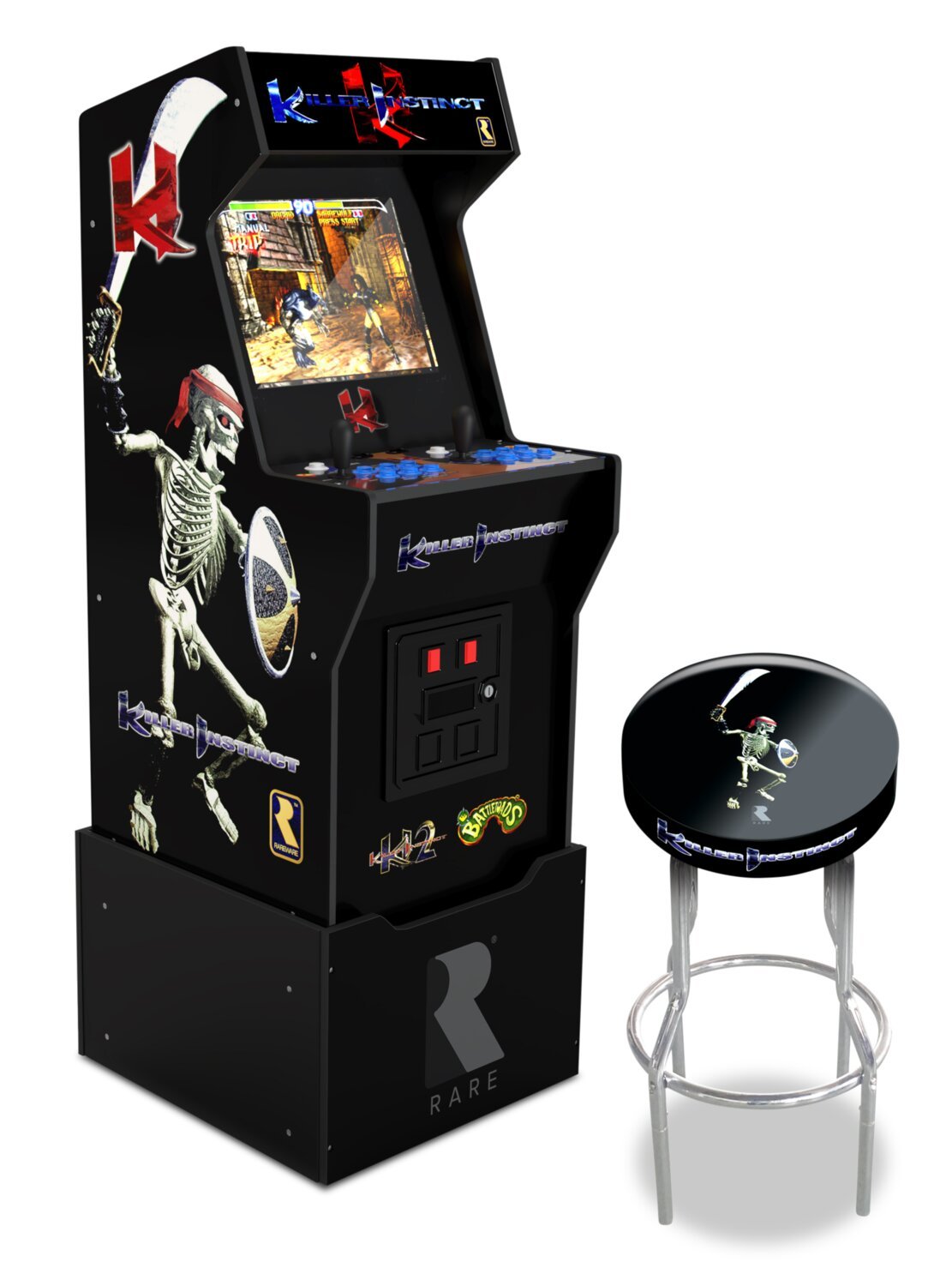 Armoire d'arcade Arcade1Up Killer Instinct™ avec rehausseur et tabouret | Borne ™arcade Killer InstinctMC de Arcade1Up avec plateforme | KILLRINS