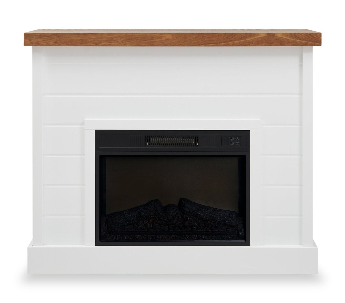 Foyer électrique moderne Mehgan 43.8 - Blanc et marron bicolore | Foyer électrique moderne Mehgan de 43,8 po - deux teintes, blanc et brun