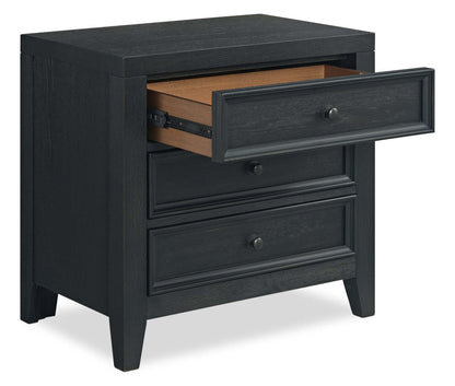 Casa Bedside 3-Drawer Nightstand with USB Port, 27W x 26.5H, Wood - Black | Table de nuit Casa de 27 po (l) x 26,5 po (H) en bois à 3 tiroirs avec port USB - noire