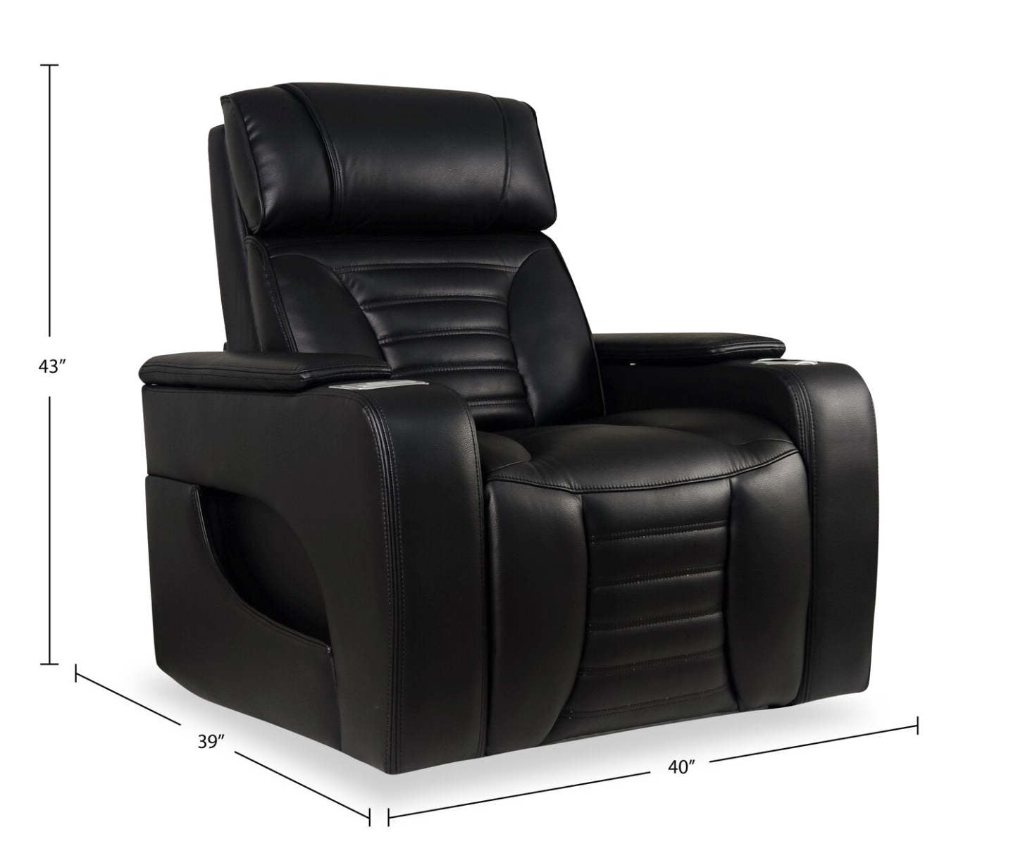 Fauteuil de massage à inclinaison électrique Zen de 40 po en tissu d'apparence cuir avec appuie-tête électrique et siège chauffant - noir