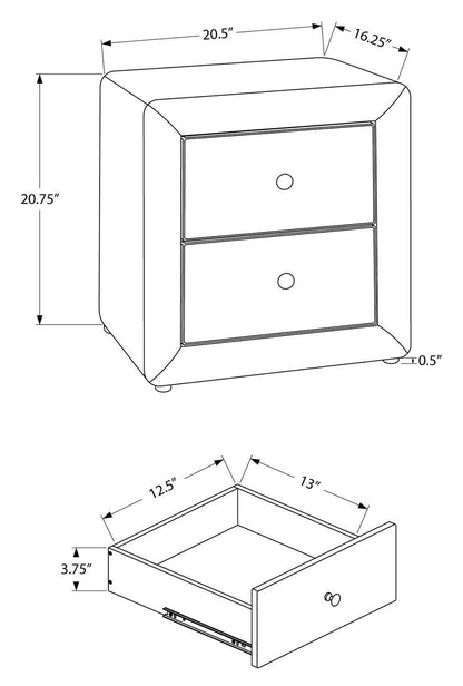 Zara Upholstered Bedside 2-Drawer Nightstand, 20.5W x 20.75H - Beige | Table de nuit rembourrée Zara de 20,5 po (l) x 20,75 po (H) à 2 tiroirs - beige