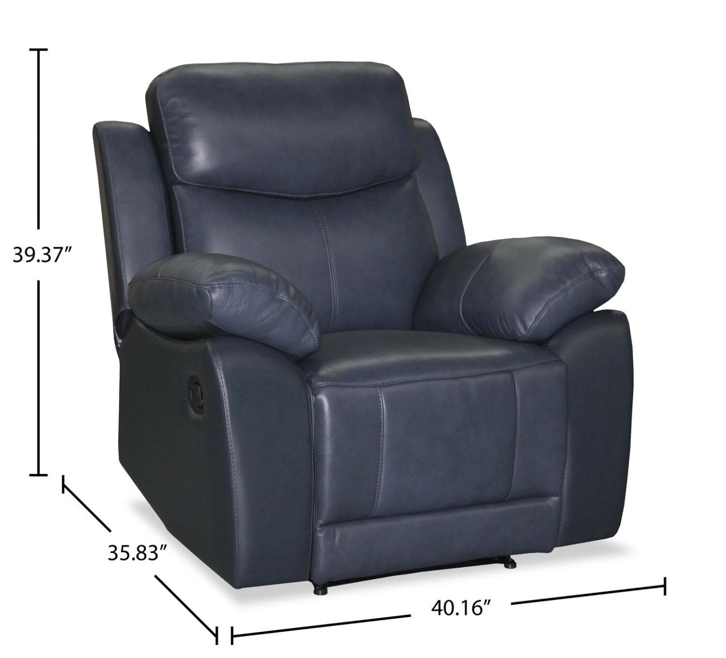 Fauteuil inclinable Corbin 40.16 en cuir véritable de première qualité - Bleu | Fauteuil inclinable Corbin de 40,16 po en cuir véritable de qualité supérieure - bleu