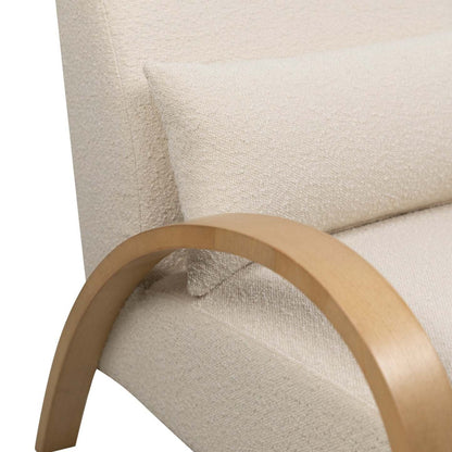 Loft 27.55 Chaise d'appoint en tissu bouclé avec oreiller décoratif et accoudoirs et pieds en bois - Blanc | Fauteuil d'appoint Loft de 27,55 po en tissu bouclé avec coussin décoratif, accoudoirs et pattes en bois - blanc