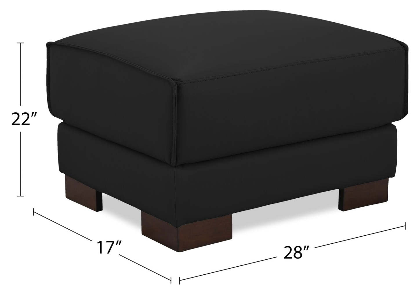 Pouf Citadel 28 en cuir véritable de première qualité avec pieds en bois - Noir | Pouf Citadel de 28 po en cuir de qualité supérieure avec pattes en bois véritable - noir