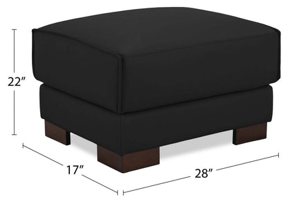 Pouf Citadel 28 en cuir véritable de première qualité avec pieds en bois - Noir | Pouf Citadel de 28 po en cuir de qualité supérieure avec pattes en bois véritable - noir