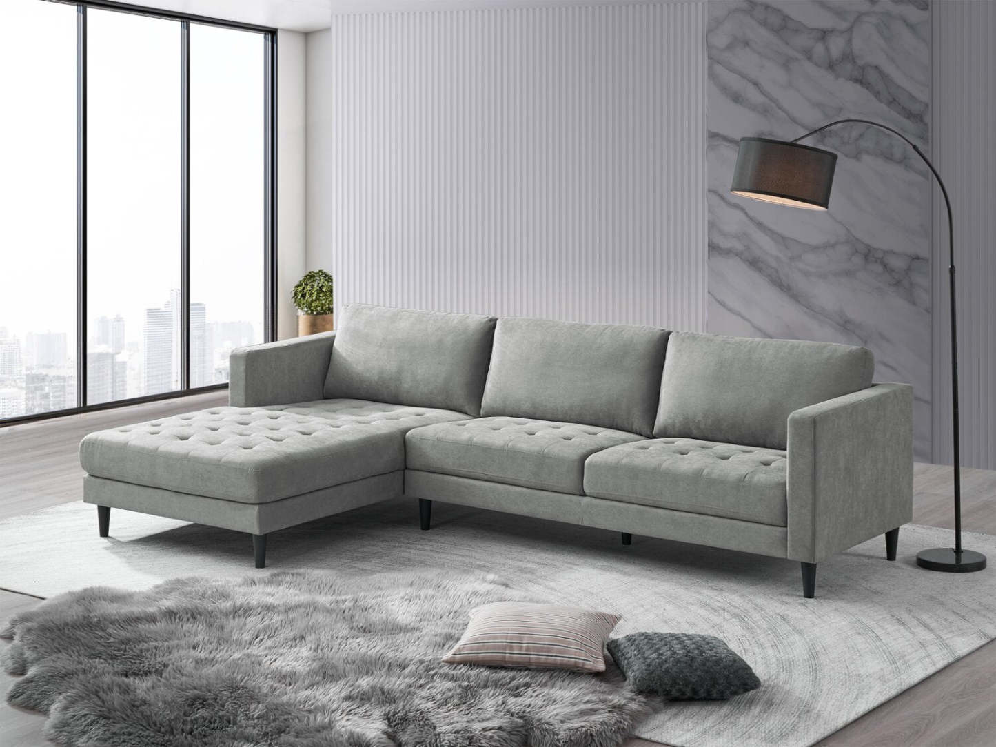 Sofa sectionnel de gauche Metro 2 pièces en tissu avec fauteuil long et coussins de siège capitonnés - gris