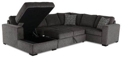 Made in Canada Legend 4-Piece Left-Facing Chenille Fabric Sleeper Sectional with Storage Chaise - Pewter Brown | Canapé-lit sectionnel de gauche Legend 4 pièces fabriqué au Canada en tissu de chenille avec chaise longue de rangement - brun étain