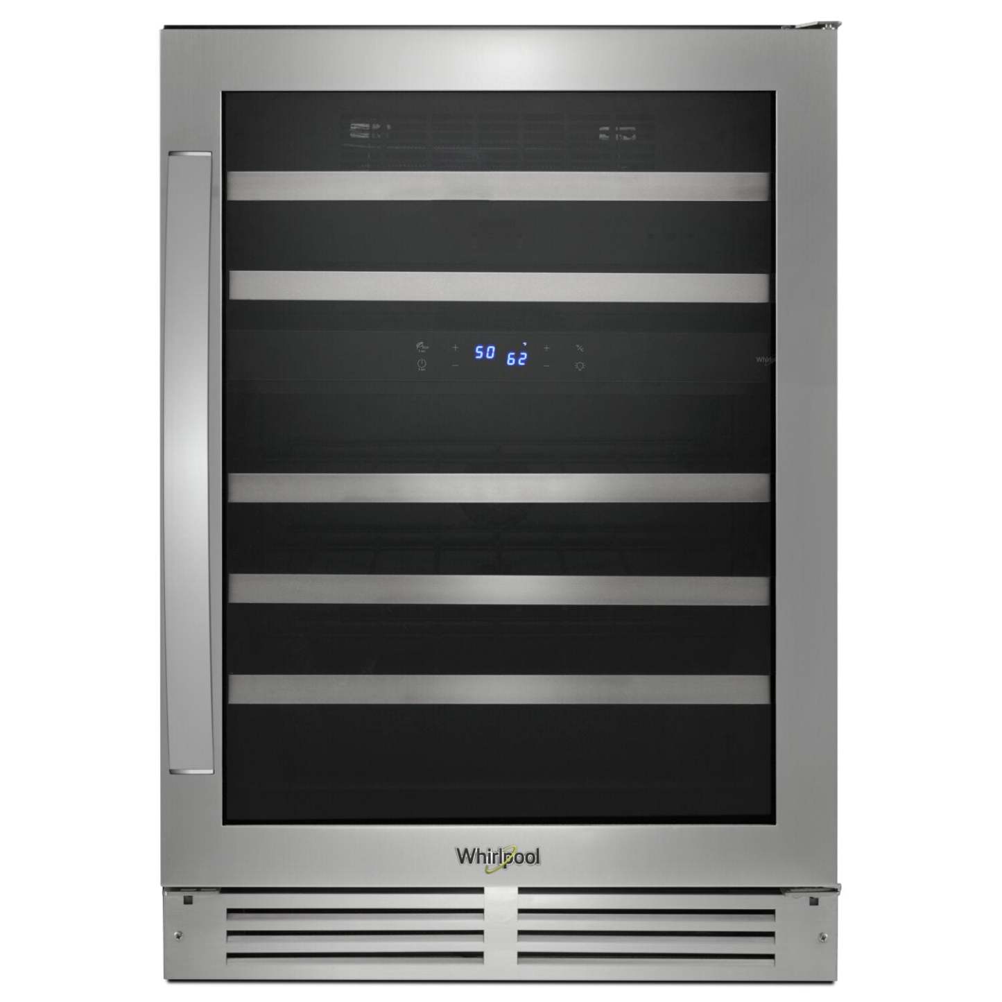 Whirlpool 24 5 Cu. Ft. Undercounter Wine Refrigerator - Stainless Steel - WUW55X24HS | Réfrigérateur à vin Whirlpool de 5 pi³ et de 24 po sous le comptoir - acier inoxydable - WUW55X24HS