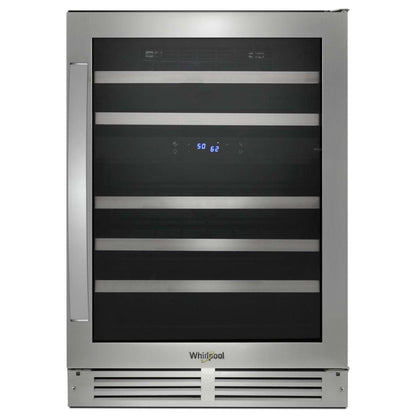 Whirlpool 24 5 Cu. Ft. Undercounter Wine Refrigerator - Stainless Steel - WUW55X24HS | Réfrigérateur à vin Whirlpool de 5 pi³ et de 24 po sous le comptoir - acier inoxydable - WUW55X24HS