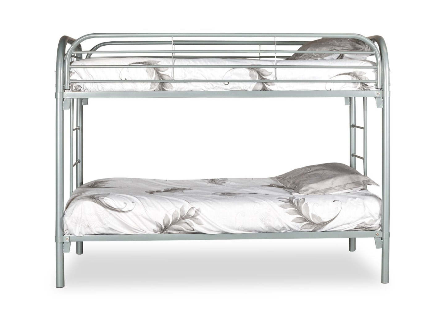 Lit superposé Logan avec échelles et garde-corps pour enfants, métal gris - simple/jumeau | Lits superposés Logan pour enfants avec échelles et garde-corps, métal gris - simple et simple