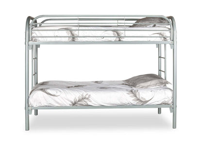 Lit superposé Logan avec échelles et garde-corps pour enfants, métal gris - simple/jumeau | Lits superposés Logan pour enfants avec échelles et garde-corps, métal gris - simple et simple