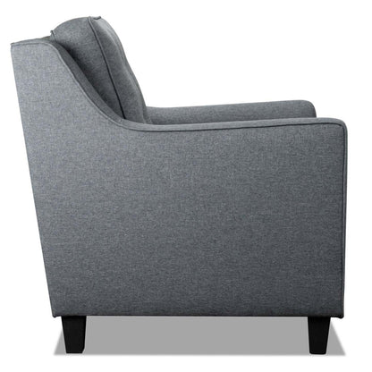 Chaise Novalee 35 en tissu d'apparence lin avec accoudoirs évasés et capitonnage de boutons - Gris | Fauteuil Novalee de 35 po en tissu d'apparence lin avec accoudoirs évasés et capitonnage à boutons - gris