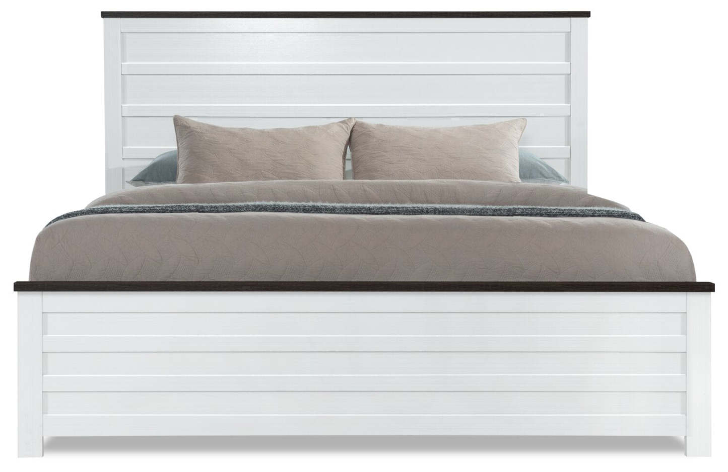 Zoey Panel Bed, Two-tone White & Brown - King Size | Lit à panneau Zoey, deux teintes, blanc et brun - format très grand lit