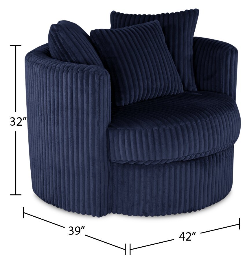 Fauteuil d'appoint pivotant Cuddler Midi de 42 po fabriqué au Canada en tissu chenille - bleu Groove Midnight