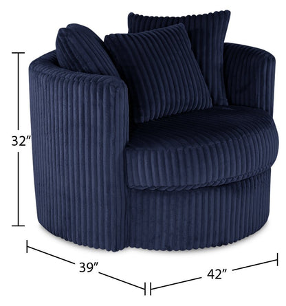 Fauteuil d'appoint pivotant Cuddler Midi de 42 po fabriqué au Canada en tissu chenille - bleu Groove Midnight