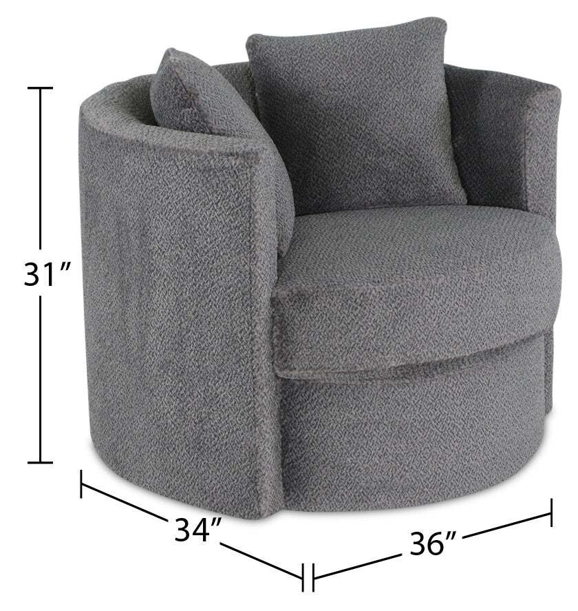 Made in Canada Petite 36 Chenille Fabric Swivel Cuddler Accent Chair - Teddy Nightfall Grey | Fauteuil d’appoint pivotant Cuddler Petite de 36 po fabriqué au Canada en tissu de chenille - gris Teddy Nightfall