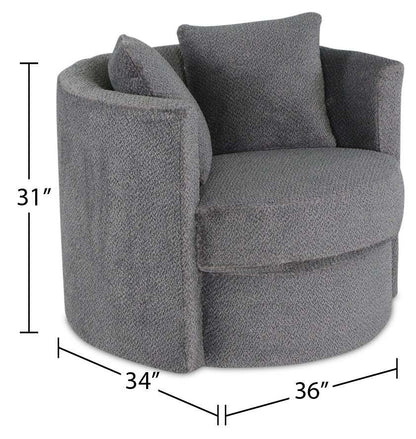 Made in Canada Petite 36 Chenille Fabric Swivel Cuddler Accent Chair - Teddy Nightfall Grey | Fauteuil d’appoint pivotant Cuddler Petite de 36 po fabriqué au Canada en tissu de chenille - gris Teddy Nightfall