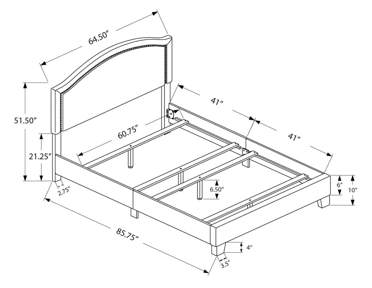 Lit rembourré Pearl en tissu gris avec tête de clou - Queen Size | Lit rembourré Pearl en tissu gris avec clous décoratifs - format grand lit