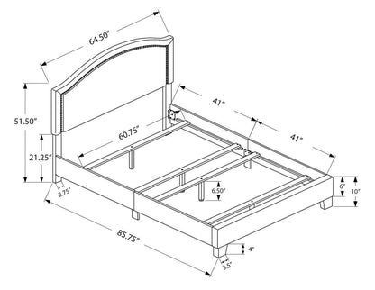 Lit rembourré Pearl en tissu gris avec tête de clou - Queen Size | Lit rembourré Pearl en tissu gris avec clous décoratifs - format grand lit