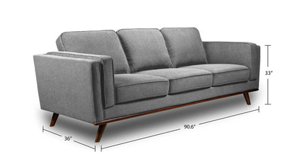 Sofa Kassia de Kort & Co. de 90,6 po en tissu d’apparence lin avec base et pattes en bois - gris