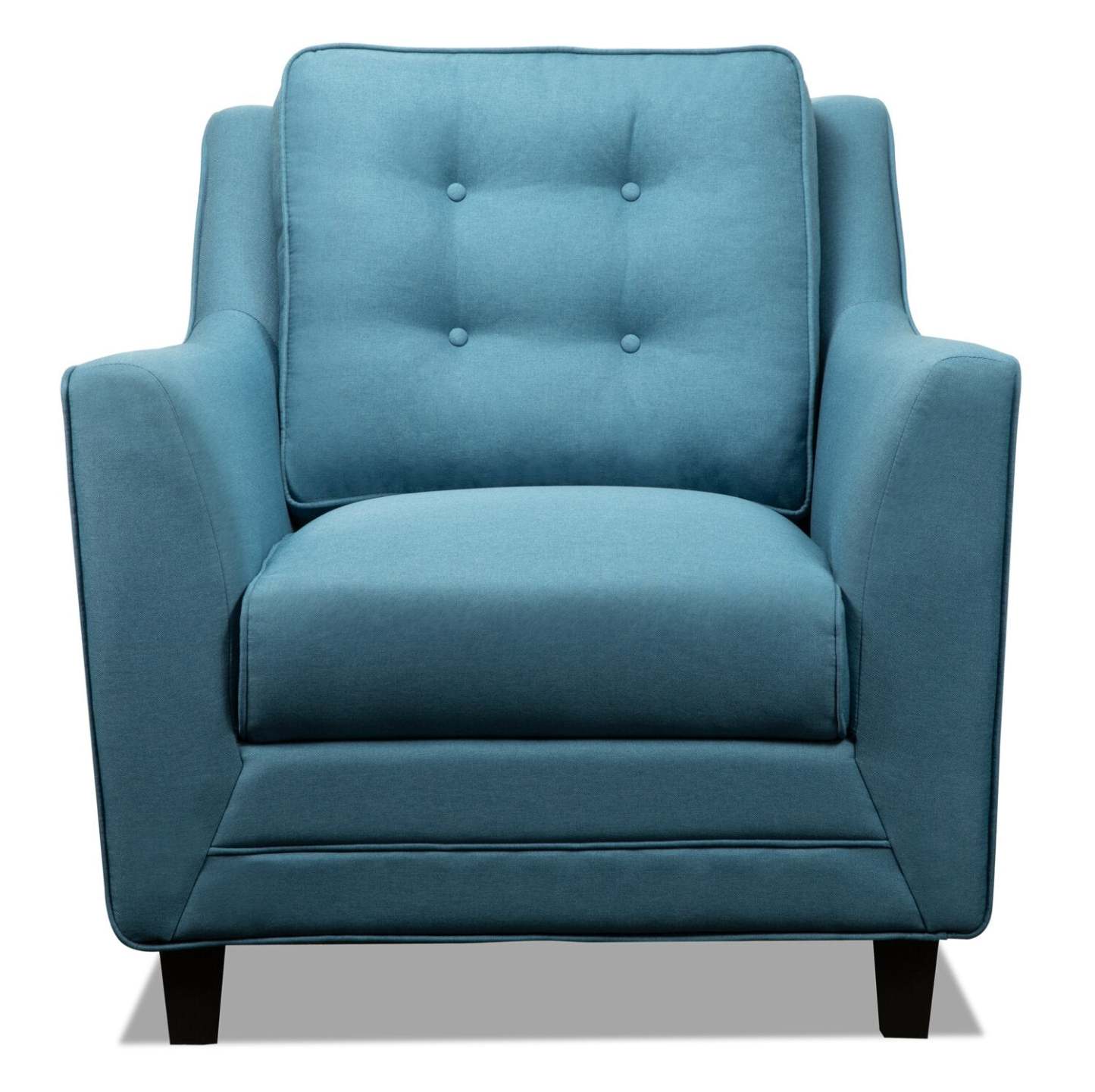 Chaise Novalee 35 en tissu d'apparence lin avec accoudoirs évasés et capitonnage de boutons - Bleu | Fauteuil Novalee de 35 po en tissu d'apparence lin avec accoudoirs évasés et capitonnage à boutons - bleu