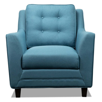 Chaise Novalee 35 en tissu d'apparence lin avec accoudoirs évasés et capitonnage de boutons - Bleu | Fauteuil Novalee de 35 po en tissu d'apparence lin avec accoudoirs évasés et capitonnage à boutons - bleu