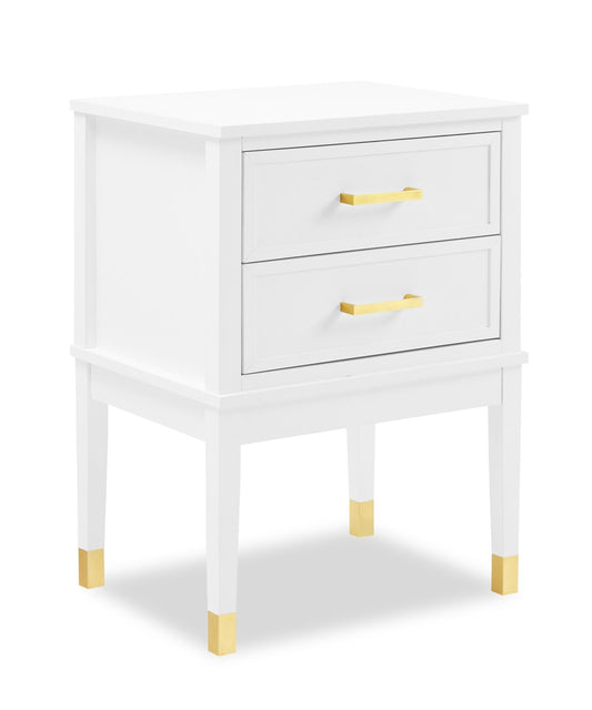 Table de chevet Alia à 2 tiroirs avec accents dorés, 18 L x 25,75 H - Blanc | Table de nuit Alia de 18 po (l) x 25,75 po (H) à 2 tiroirs avec touche dorée - blanche