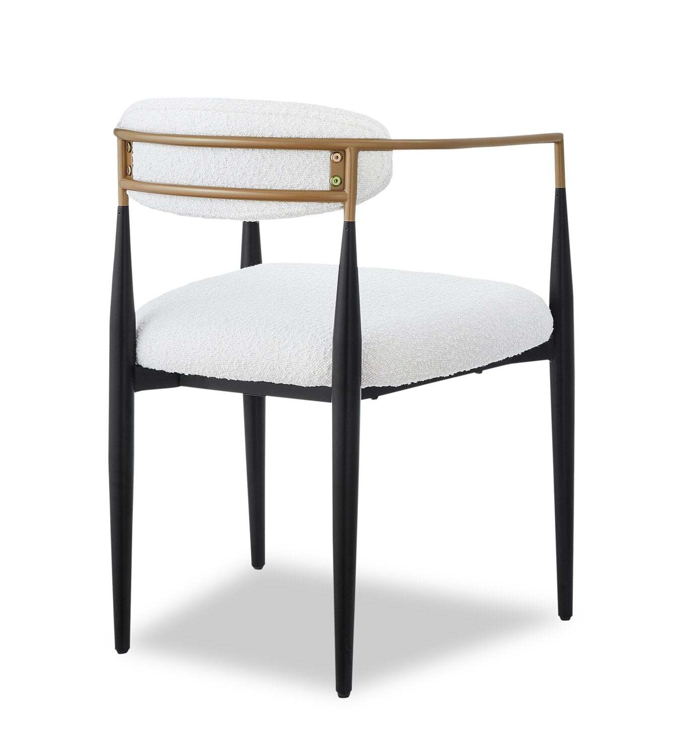 Kort &amp; Co. Fauteuil de salle à manger Capri avec tissu bouclé et accents dorés, métal - Blanc | Chaise de salle à manger à accoudoirs Capri de Kort &amp; Co. en métal avec tissu bouclé et touches dorées - blanche