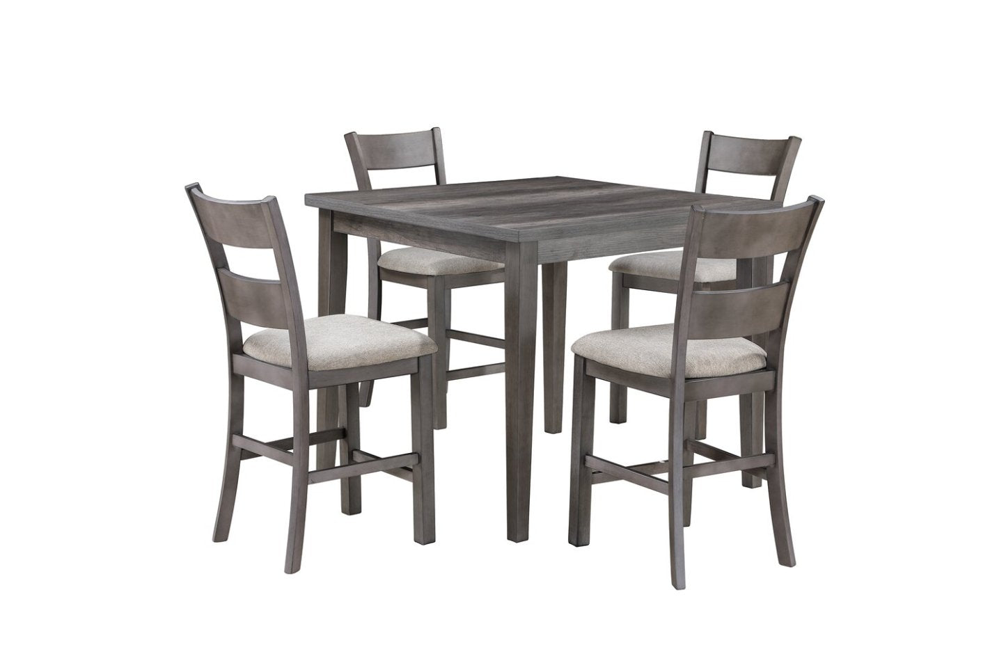 Chaise de salle à manger à hauteur de comptoir Krew avec tissu en polyester, dossier en échelle, mélamine - Gris | Chaise de salle à manger Krew de hauteur comptoir en tissu de polyester et en mélamine avec dossier en échelle - grise