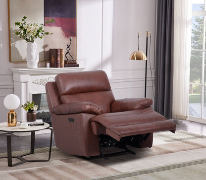 Fauteuil à inclinaison électrique Sorrento 42 en cuir véritable avec port USB - Madrid brique brun | Fauteuil inclinable électrique Sorrento de 42 po en cuir avec véritable port USB - brun brique de Madrid