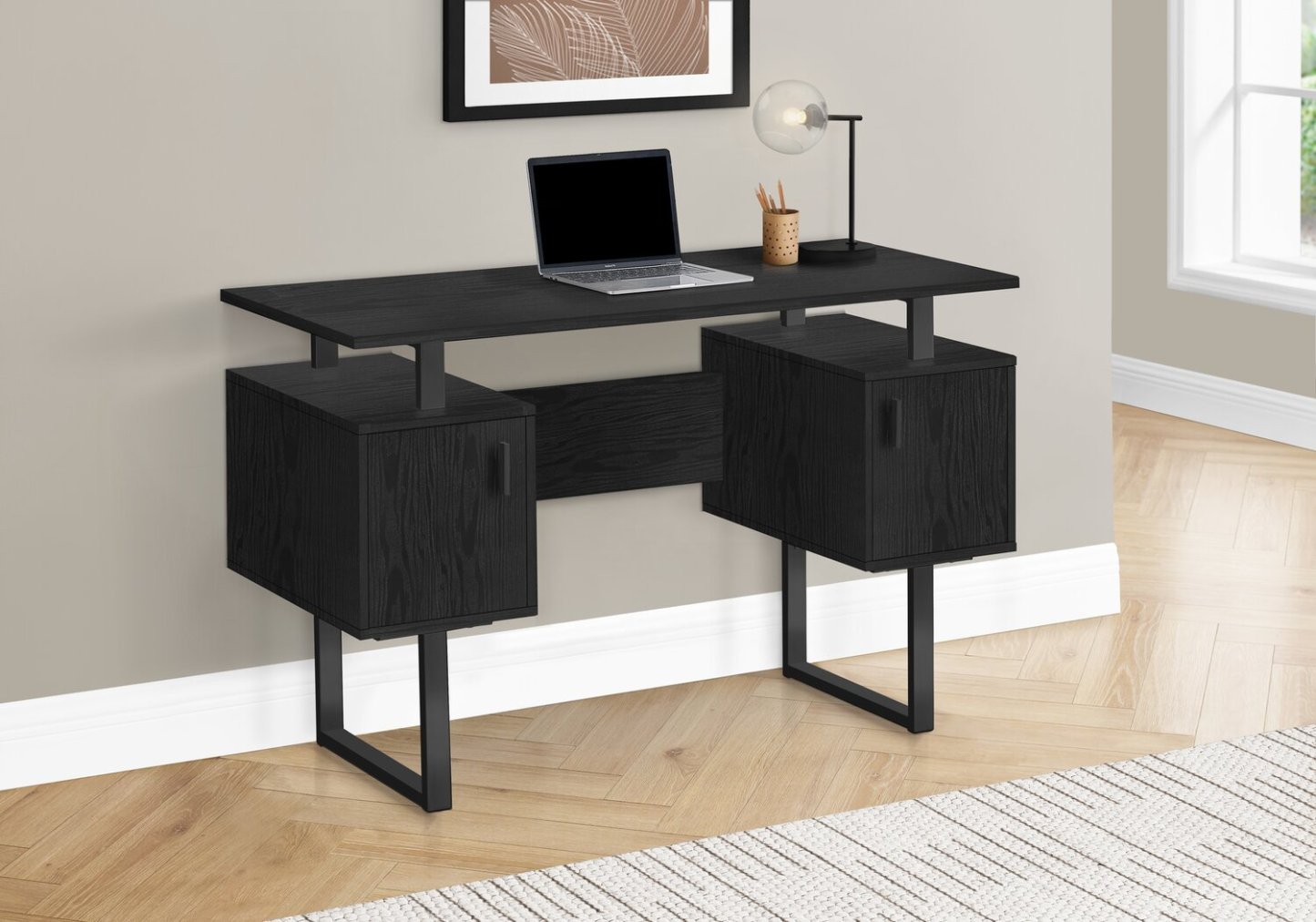 Bureau Rafa 47.75 avec 2 armoires de rangement - Noir|Bureau Rafa de 47,75 po avec 2 armoires de rangement - noir