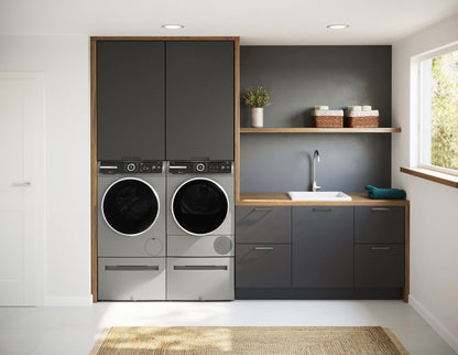 Bosch 800 Series 2,4 pi³ Laveuse à chargement frontal et 4 pi³ Sécheuse avec pompe à chaleur | Laveuse à chargement frontal de 2,4 pi³ et sécheuse avec pompe à chaleur de 4 pi³ de série 800 de Bosch | BOFL2400