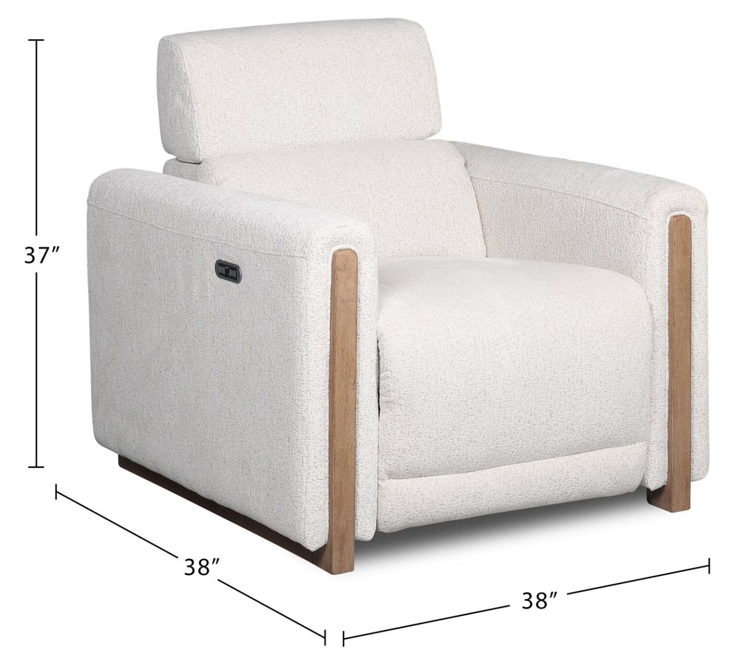 Sable 38 Chenille Fabric Power Reclining Chair with Power Headrest and USB Port - Alabaster White | Fauteuil à inclinaison électrique Sable de 38 po en tissu de chenille avec appuie-tête électrique et port USB - blanc albâtre