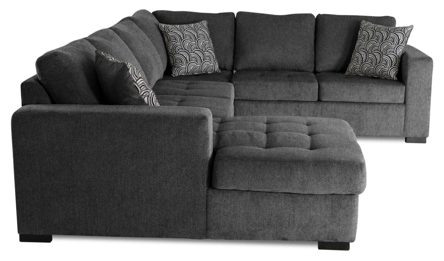 Fabriqué au Canada, sectionnel convertible Legend 4 pièces en tissu chenille avec chaise longue de rangement - gris poivre