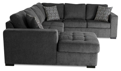 Fabriqué au Canada, sectionnel convertible Legend 4 pièces en tissu chenille avec chaise longue de rangement - gris poivre
