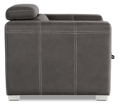 Fauteuil Drake de 41,5 po en tissu de suédine avec pouf rétractable et appuie-têtes relevables - gris ciment
