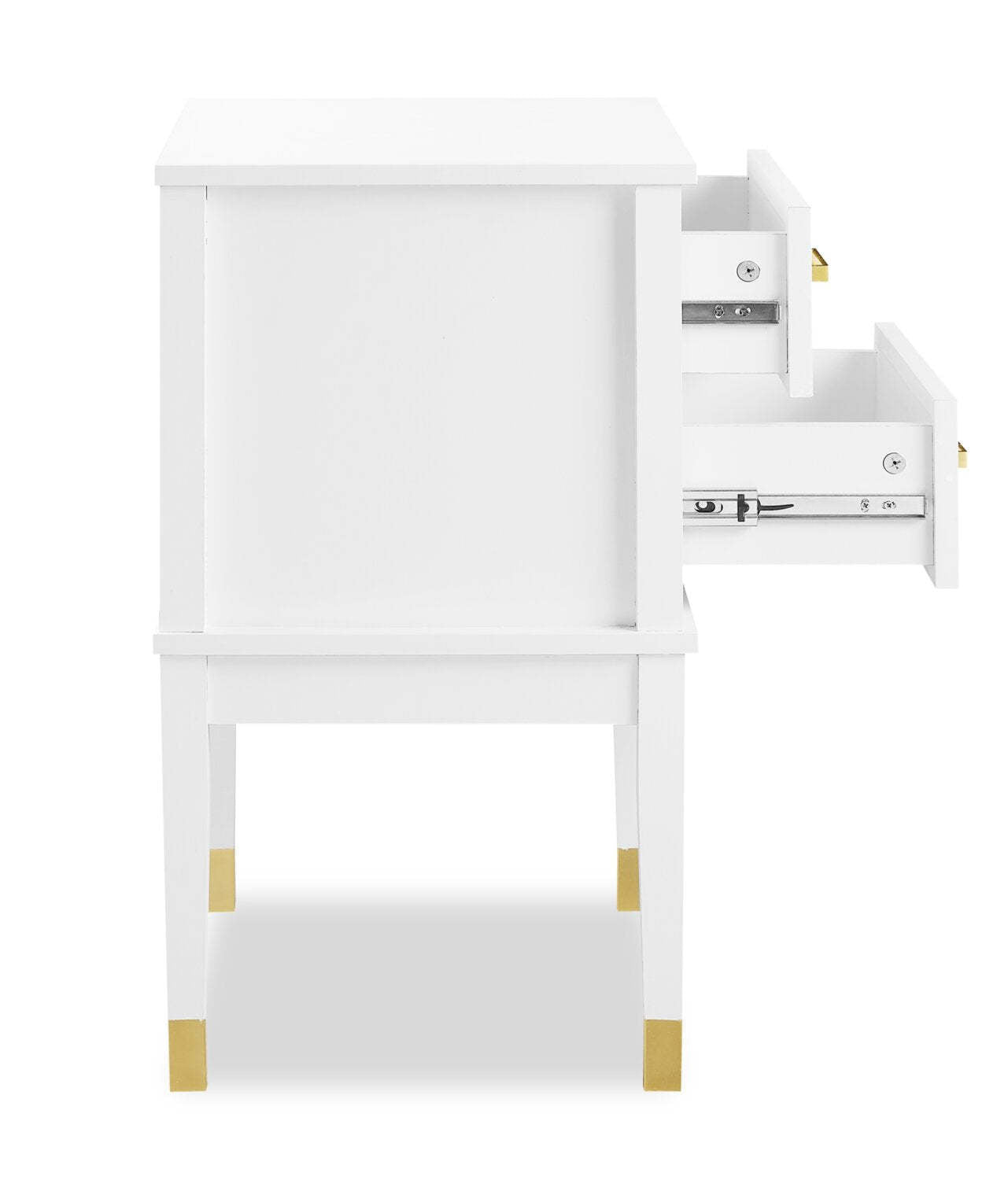 Table de chevet Alia à 2 tiroirs avec accents dorés, 18 L x 25,75 H - Blanc | Table de nuit Alia de 18 po (l) x 25,75 po (H) à 2 tiroirs avec touche dorée - blanche