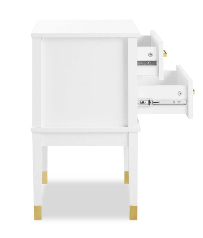 Table de chevet Alia à 2 tiroirs avec accents dorés, 18 L x 25,75 H - Blanc | Table de nuit Alia de 18 po (l) x 25,75 po (H) à 2 tiroirs avec touche dorée - blanche