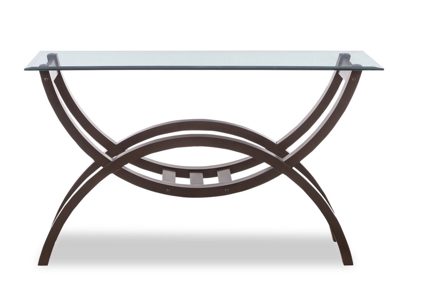 Ricci 48 Table de canapé moderne avec plateau en verre – Espresso avec pieds arqués | Table de salon moderne Ricci de 48 po avec dessus en verre - espresso avec pattes arquées