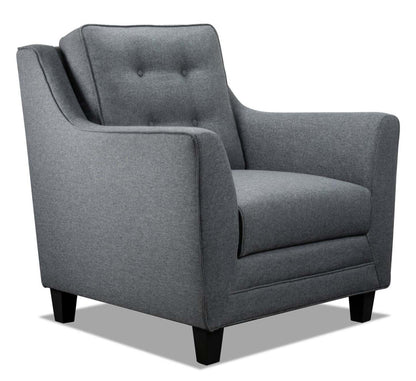 Chaise Novalee 35 en tissu d'apparence lin avec accoudoirs évasés et capitonnage de boutons - Gris | Fauteuil Novalee de 35 po en tissu d'apparence lin avec accoudoirs évasés et capitonnage à boutons - gris