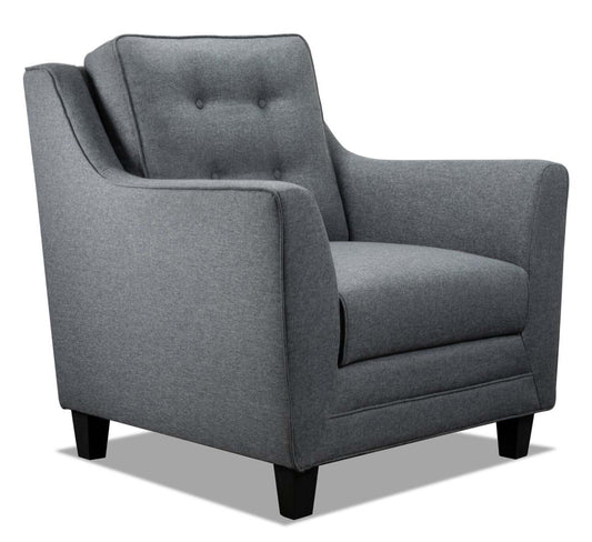 Chaise Novalee 35 en tissu d'apparence lin avec accoudoirs évasés et capitonnage de boutons - Gris | Fauteuil Novalee de 35 po en tissu d'apparence lin avec accoudoirs évasés et capitonnage à boutons - gris