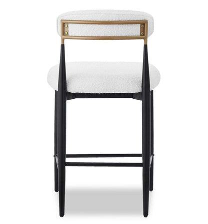 Kort &amp; Co. Tabouret Capri à hauteur de comptoir avec tissu bouclé et accents dorés, métal - Blanc | Tabouret Capri de Kort &amp; Co. de hauteur comptoir en métal avec tissu bouclé et touches dorées - blanc