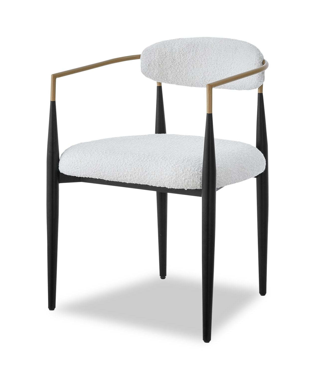 Kort &amp; Co. Fauteuil de salle à manger Capri avec tissu bouclé et accents dorés, métal - Blanc | Chaise de salle à manger à accoudoirs Capri de Kort &amp; Co. en métal avec tissu bouclé et touches dorées - blanche