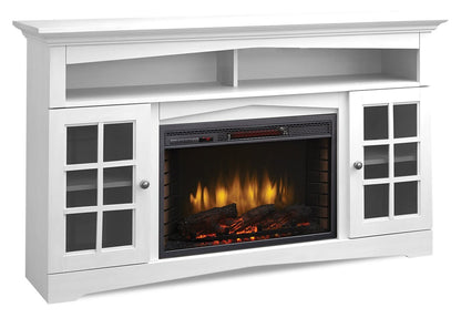 Huntley 59 Electric Fireplace TV Stand with Storage and Cable Management for TVs up to 65- White|Meuble pour téléviseur Huntley de 59 po avec foyer électrique, rangement et système de gestion des câbles pour téléviseurs jusqu’à 65 po - blanc
