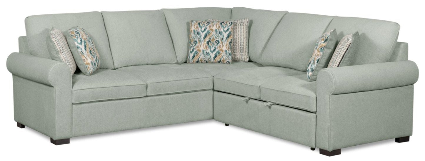 Scott Living Haven 2-Piece Right-Facing Chenille Fabric Sleeper Sectional - Seafoam Blue | Sofa-lit sectionnel de droite Haven de Scott Living 2 pièces en tissu de chenille - bleu écume de mer
