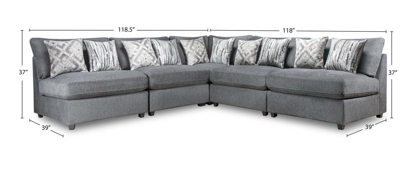 Sofa sectionnel modulaire sans accoudoirs Evolve de Scott Living 5 pièces avec coussins en duvet et plumes - gris anthracite
