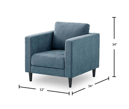 Chaise en tissu Metro 32 avec coussin de siège capitonné et coussin de dossier réversible - Bleu denim | Fauteuil Metro de 32 po en tissu avec coussin de siège capitonné et coussin de dossier réversible - bleu denim