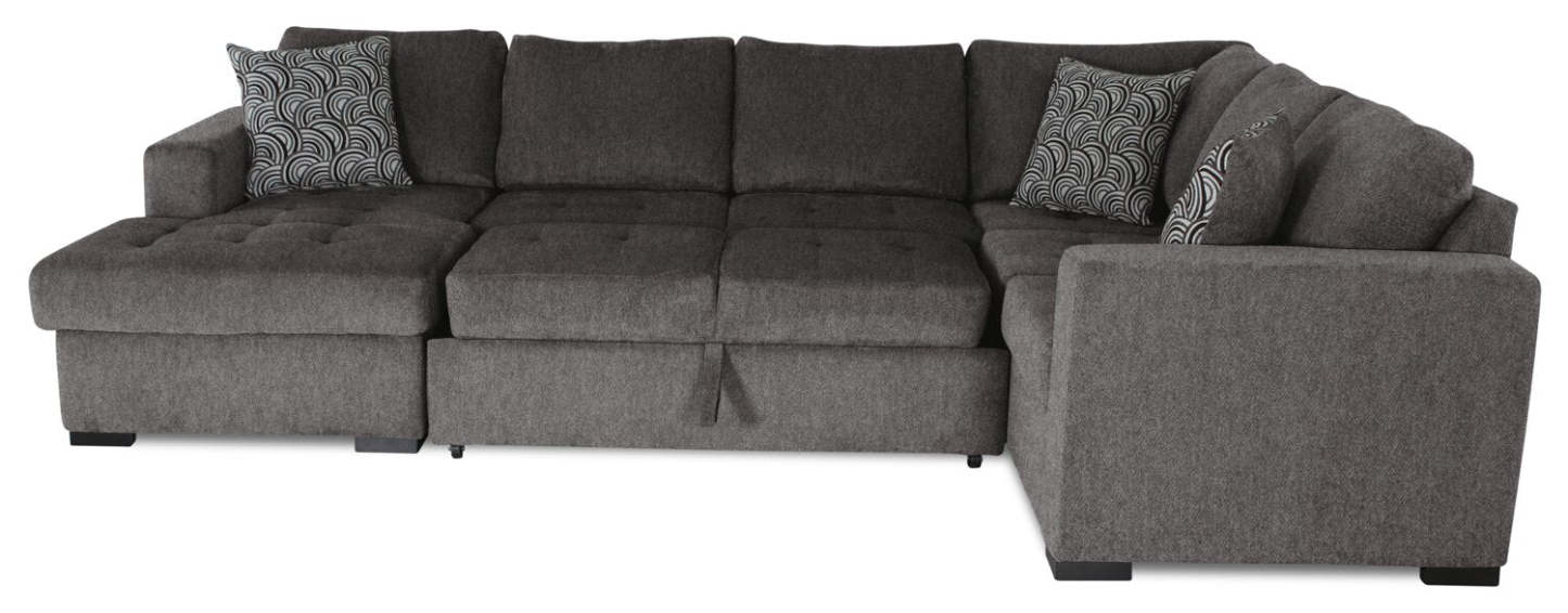 Made in Canada Legend 4-Piece Left-Facing Chenille Fabric Sleeper Sectional with Storage Chaise - Pewter Brown | Canapé-lit sectionnel de gauche Legend 4 pièces fabriqué au Canada en tissu de chenille avec chaise longue de rangement - brun étain