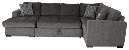 Made in Canada Legend 4-Piece Left-Facing Chenille Fabric Sleeper Sectional with Storage Chaise - Pewter Brown | Canapé-lit sectionnel de gauche Legend 4 pièces fabriqué au Canada en tissu de chenille avec chaise longue de rangement - brun étain