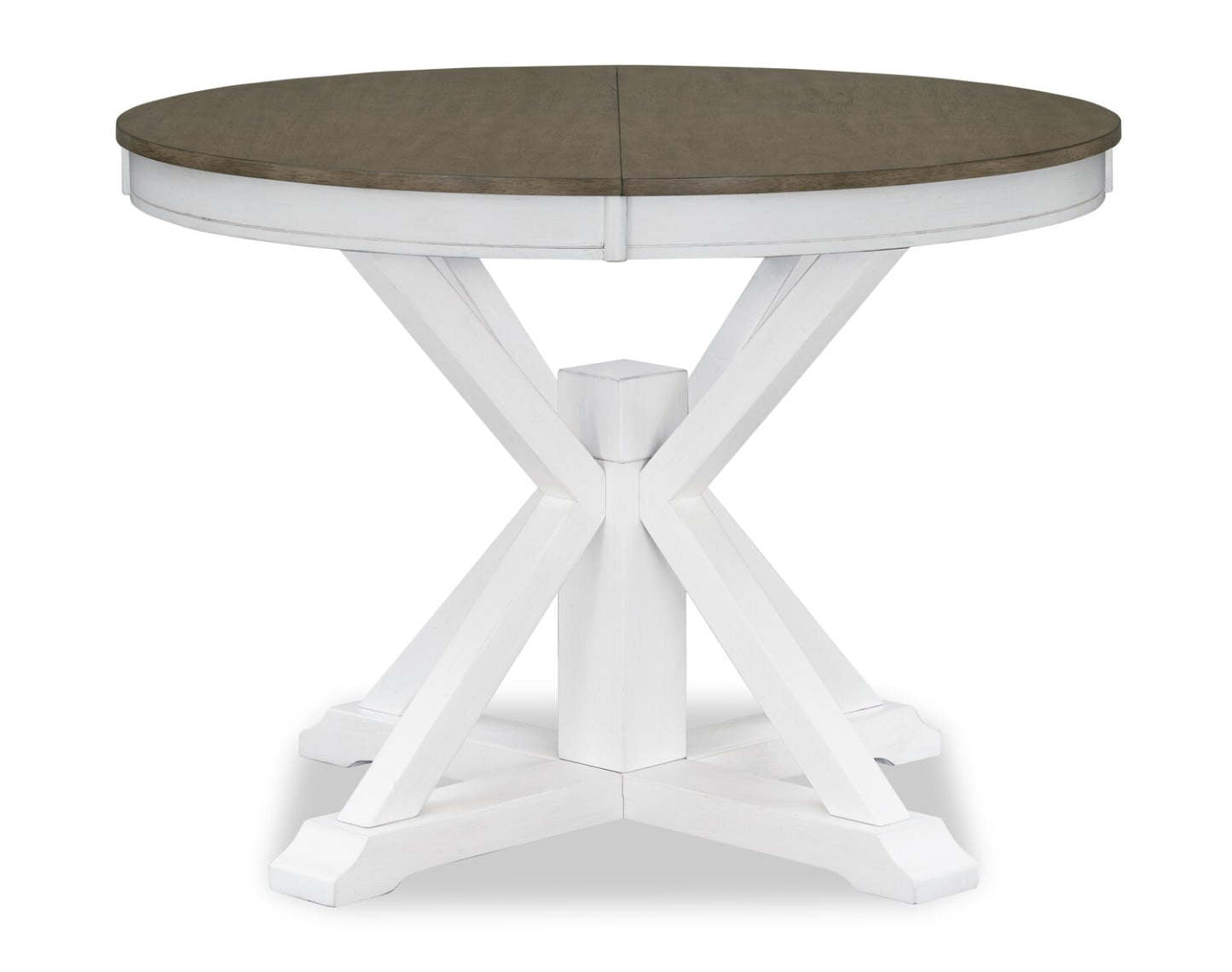 Ensemble de salle à manger Brook 5 pièces avec table et 4 chaises, extension 42-54 W, rond - Blanc/Marron | Ensemble de salle à manger Brook 5 pièces avec table ronde, rallonge de 42 po à 54 po (L) et 4 chaises - blanc et brun